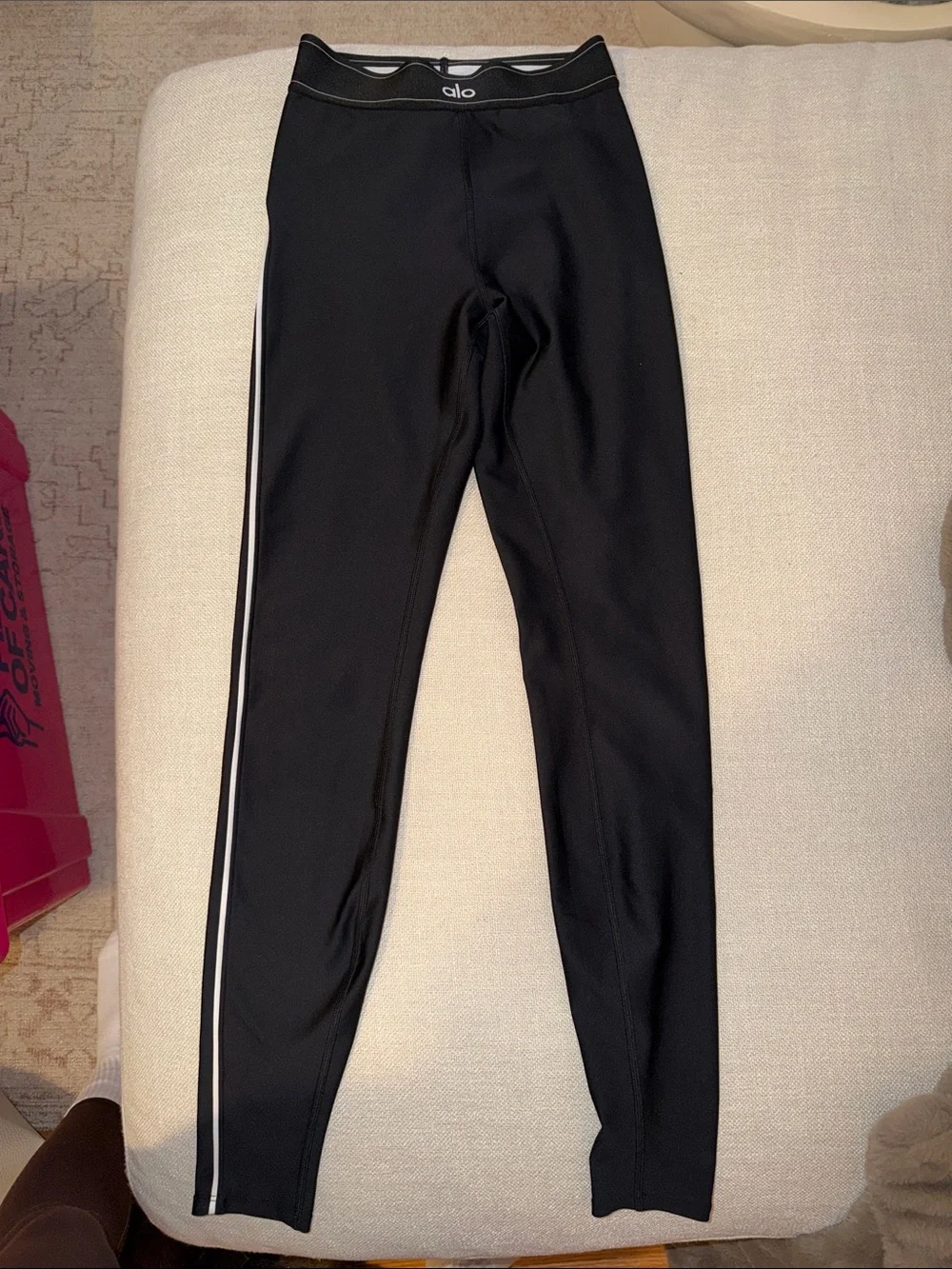 ALO Yoga Black Leggings with White Side Stripe
